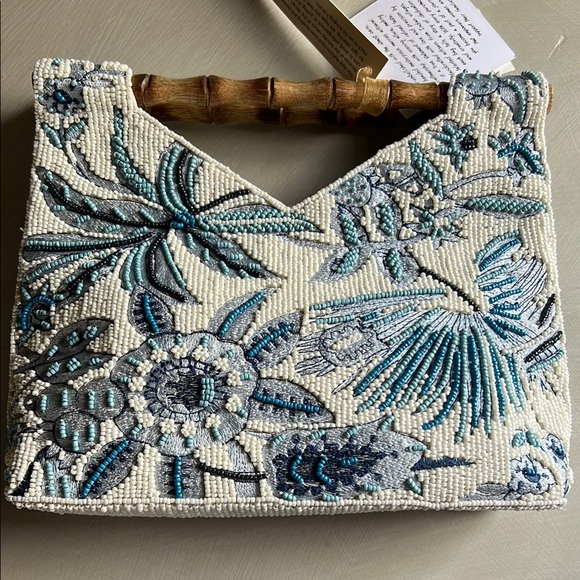 Viral Beaded Floral Bag with Bamboo Handle - Picture 5 of 13